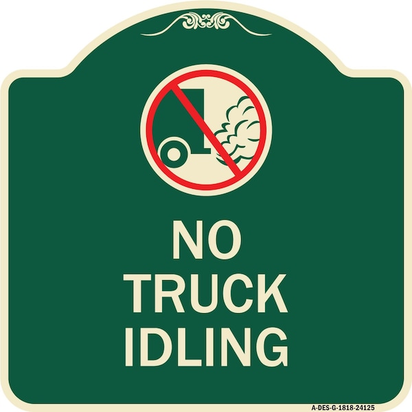 Driveway No Truck Idling W/ Graphic Heavy-Gauge Aluminum Architectural Sign, 18" x 18", G-1818-24125
